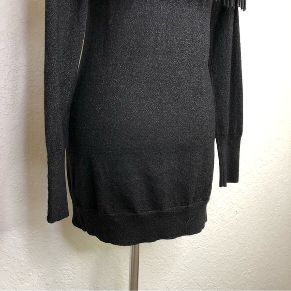 WHBM black metallic off shoulder fringe trim sweater size Small - Picture 8 of 16